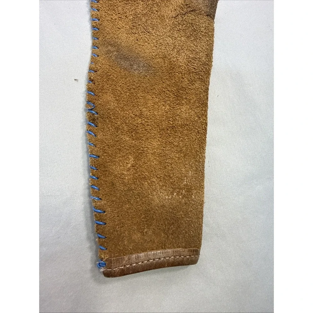 Vintage Handmade Brown Suede Leather Knife Sheath Holster Blue Whipstitch 10